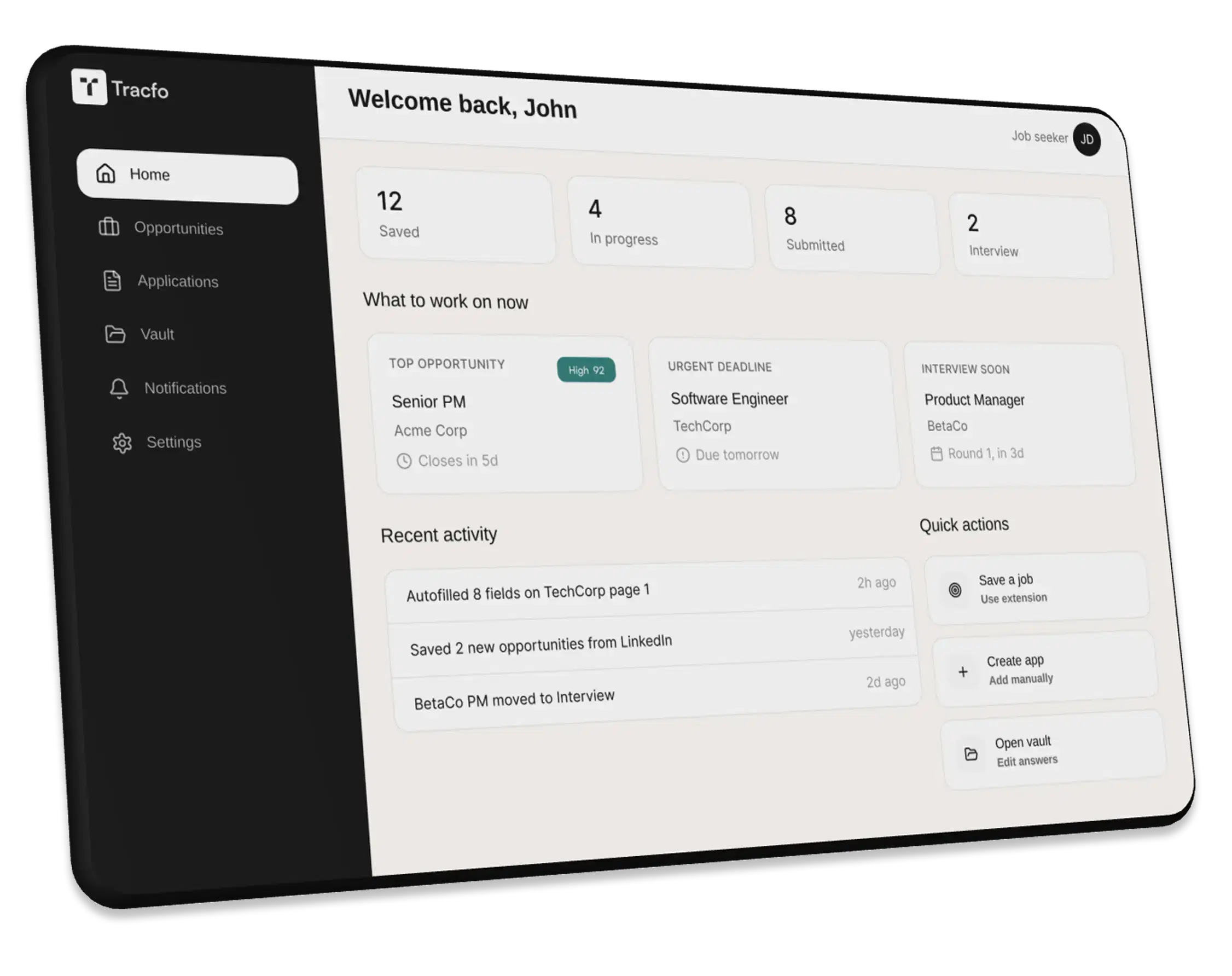 Dashboard interface